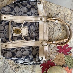 Coach Navy and White Tote
